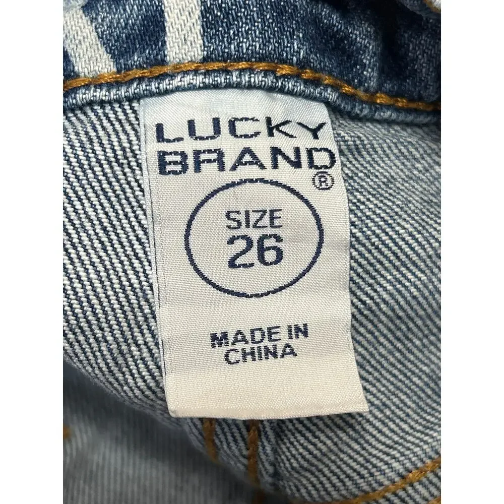 Lucky Brand Women's Blue Logo Print Cut-Off High Rise Denim Jean Shorts Size 26